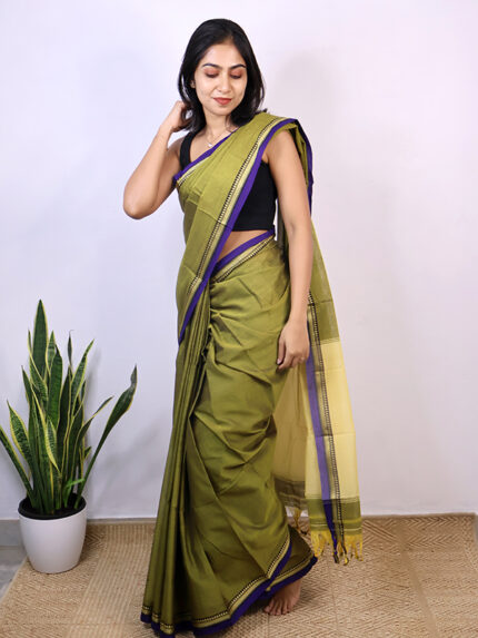 Olive Green Aasai Narayanpet Saree