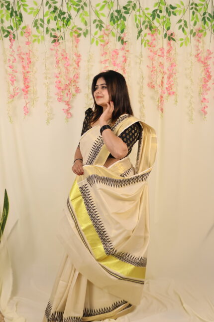 Black Tissue Temple Kerala Saree