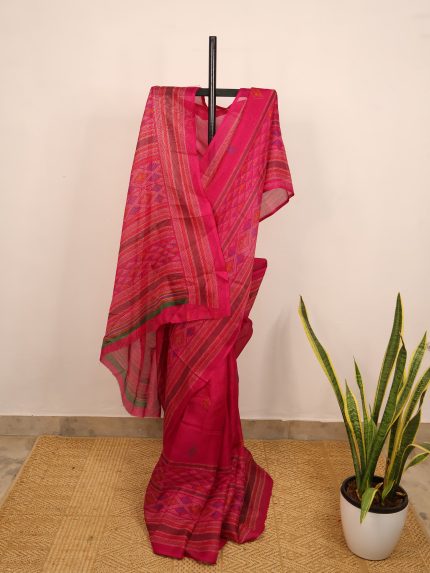 Magenta Geometrical Semi-Jute Kota Saree