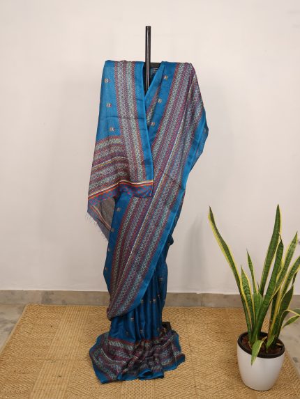 Sea Blue Floral Semi-Jute Kota Saree