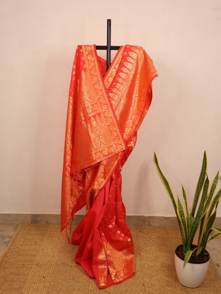 Dark Peach Semi-Dharmavaram Silk Saree