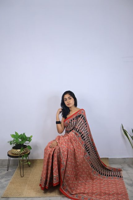 Red Blue & Black Jaipuri Kahani Saree