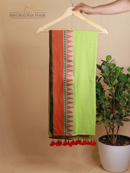 Green Mul Mul Temple Border Saree