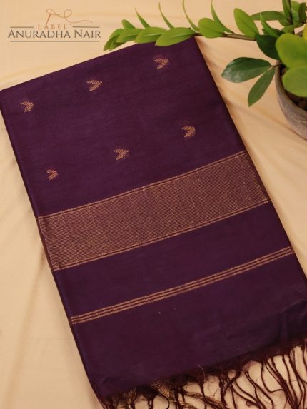 Violet Semi Tussar Slub Saree With Bullis