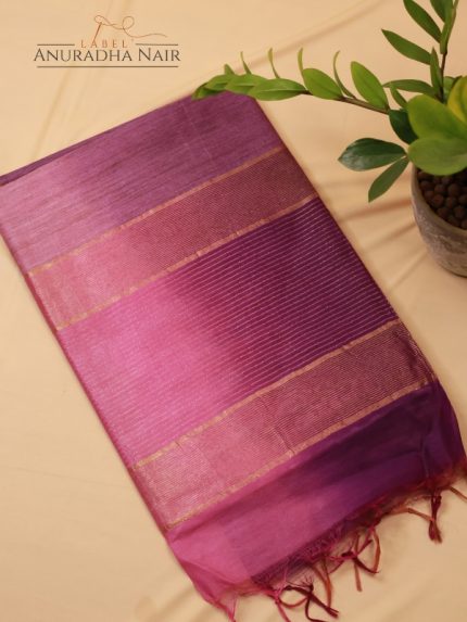 Onion Pink & Bronze Semi Tussar Slub Saree With Lines