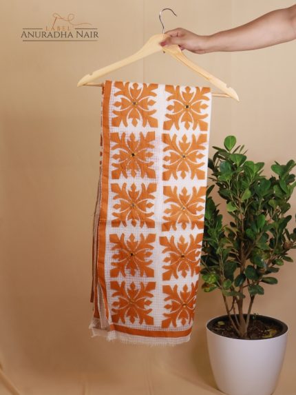 Orange and White Semi Kota Saree